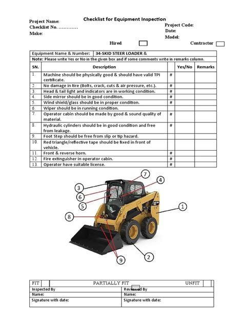 skid steer template pdf|skid steer inspection form template.